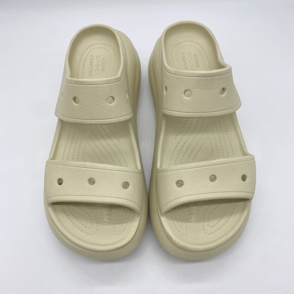 Crocs Classic Crush Sandals W12 M10 Bone Chunky Platform Wedge Two Strap Slides - Picture 5 of 12